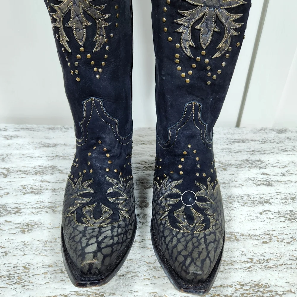 Dan Post "Invy" Studded Western Boots Black Leather DP3582 | Women's Size 8 - Picture 6 of 16
